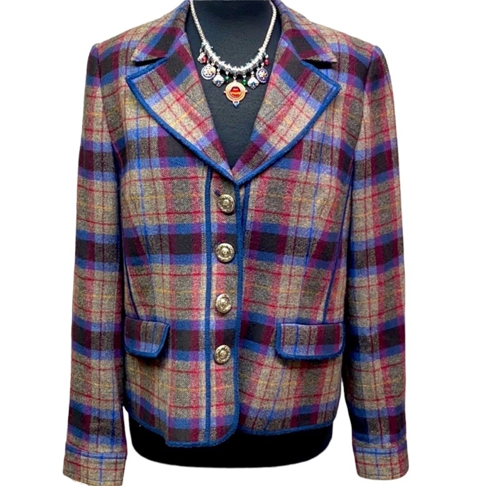 Tribal Red Blue Grey Plaid Jacket